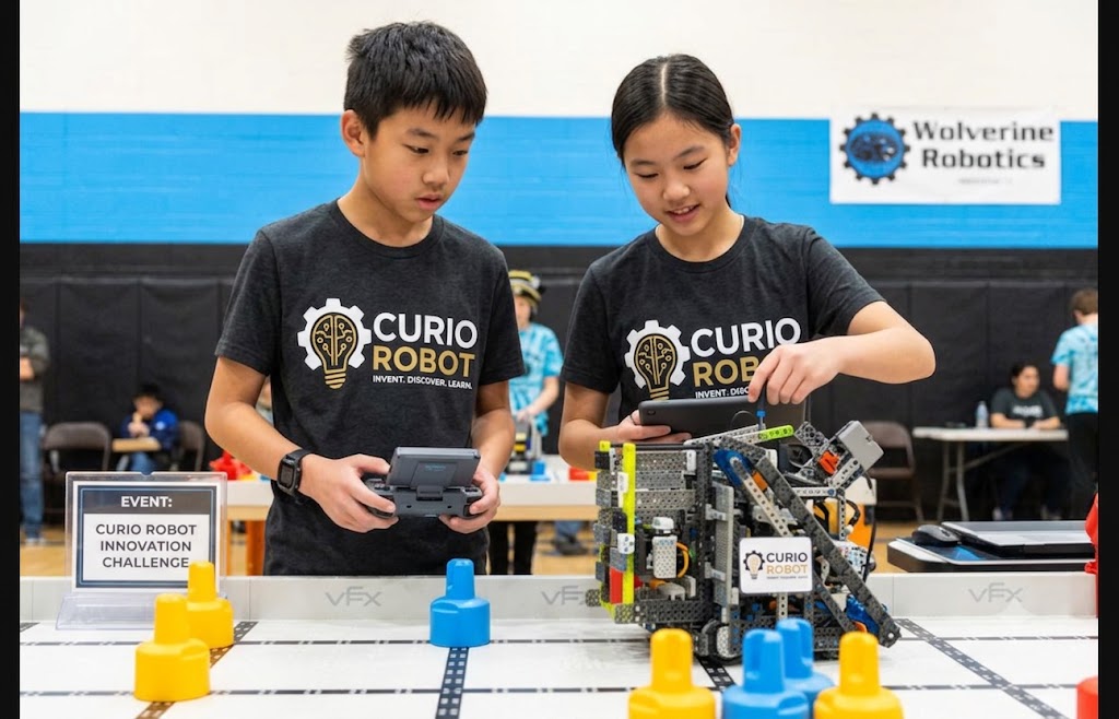 Kids building and programming VEX IQ robots at Curio Robot Education Center